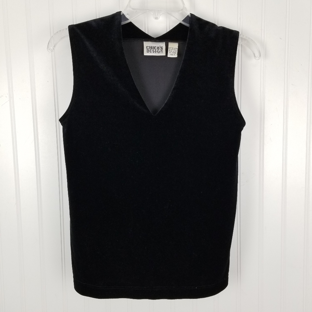 Chico's Design Womens Velvet Sleeveless V Neck Tank Top  Size 0 XS Black Grunge - Picture 7 of 7